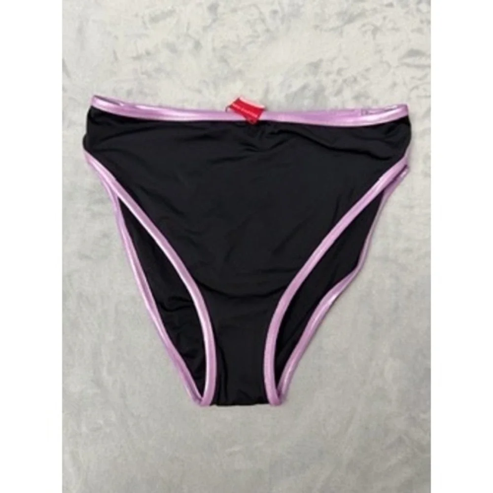 NWOT Red Carter Bikini Bottoms Women Black Metallic Lavender High Waist M $74